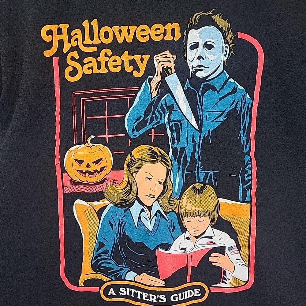 Halloween Safety "A Sitters Guide" T-Shirt‎ Size Large Black Tee Micheal Myers